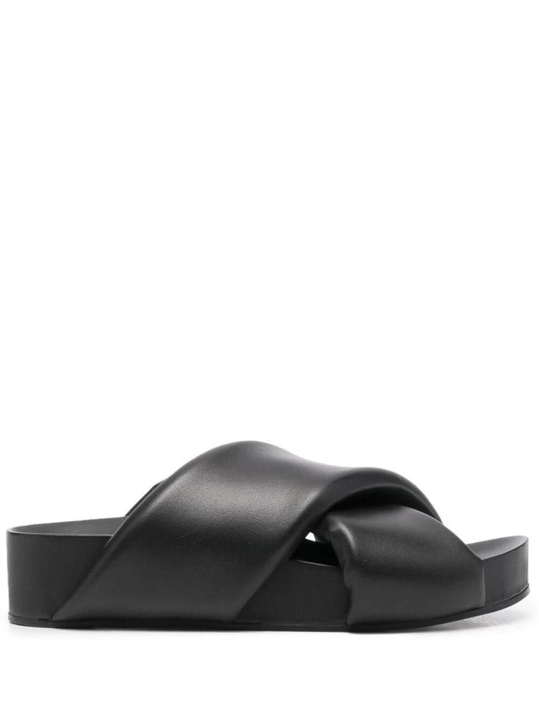 商品Jil Sander|Jil Sander Womans Black Leather Crossed Straps Mules,价格¥2839,第1张图片