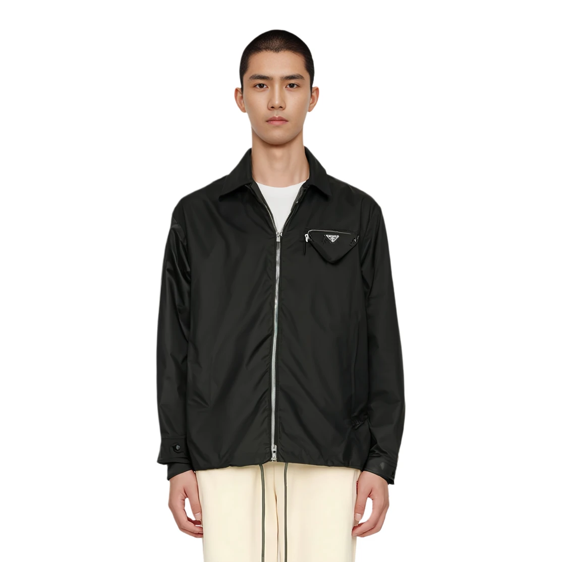 商品[国内直发] Prada|普拉达 FW21 休闲翻领徽标logo拉链夹克外套 男款 黑色,价格¥11911,第9张图片详细描述