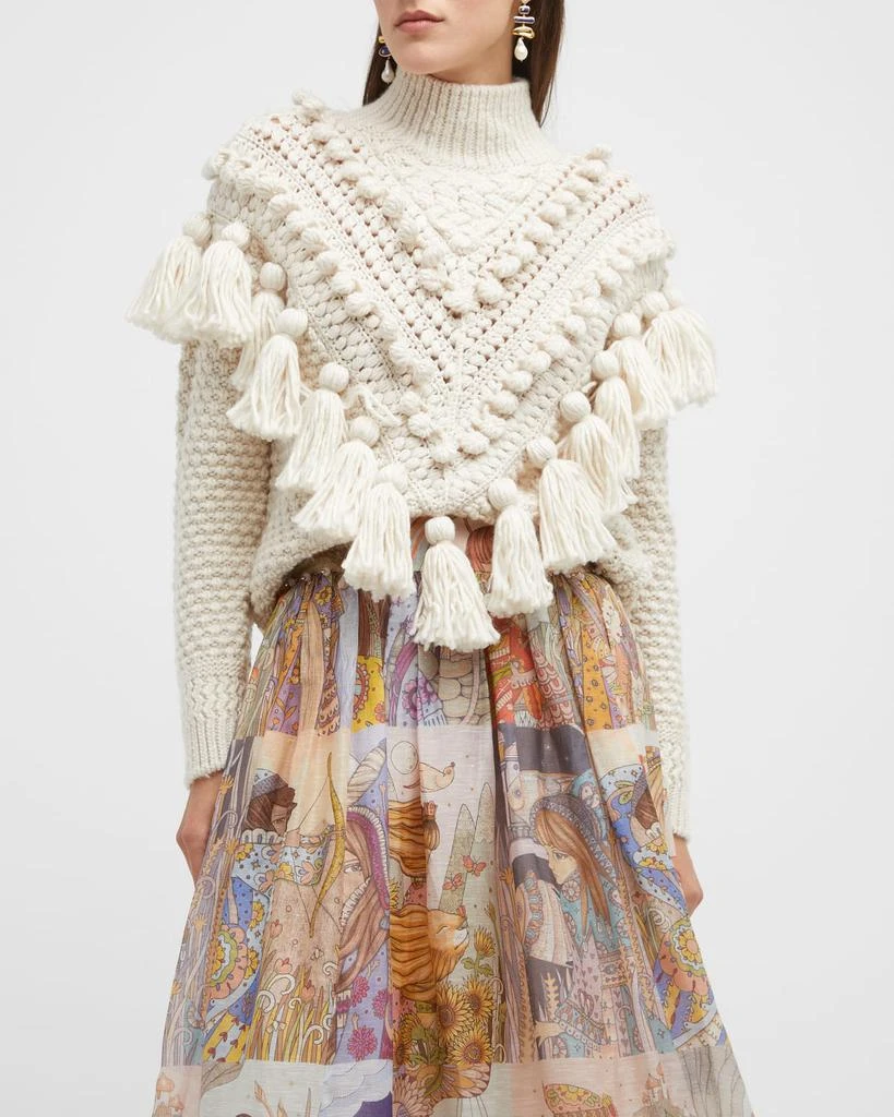 商品Zimmermann|Crochet Tassel and Pom Pom Turtleneck Sweater,价格¥3117,第1张图片