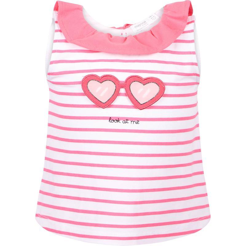商品Mayoral|Love hearts ruffled set of top panties and baby cap in white and pink,价格¥454,第4张图片详细描述