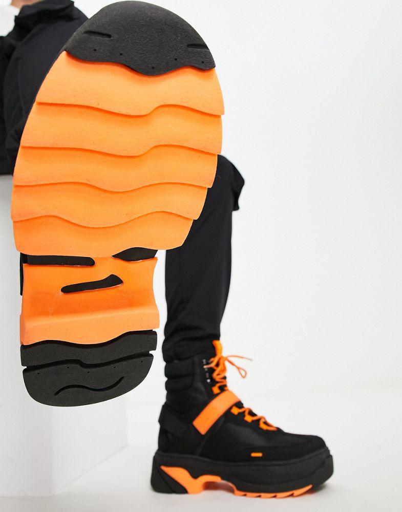 ASOS DESIGN chunky lace up boot in black with orange details商品第3张图片规格展示