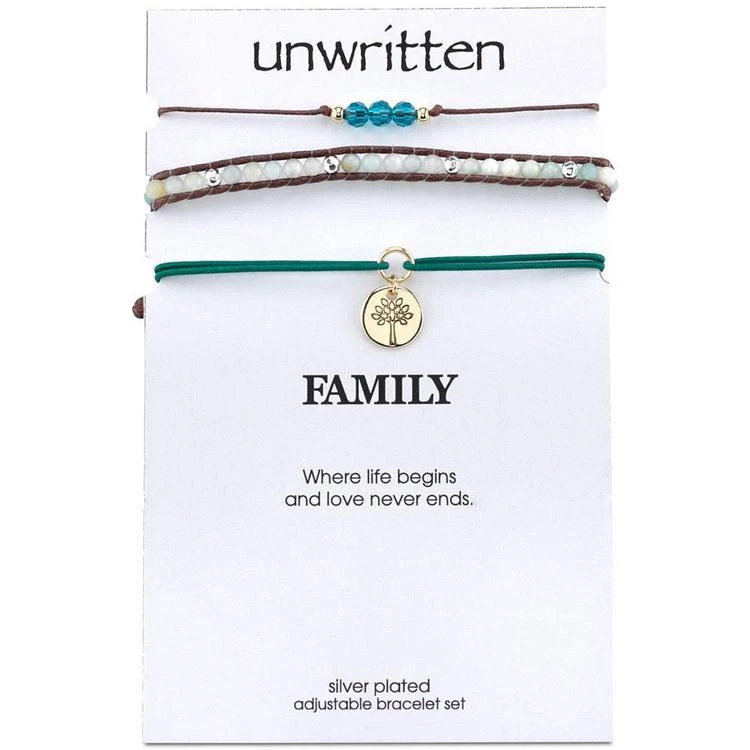 商品Unwritten|3-Pc. Set Two-Tone "Family" Cord & Bead Adjustable Bracelets,价格¥105,第2张图片详细描述