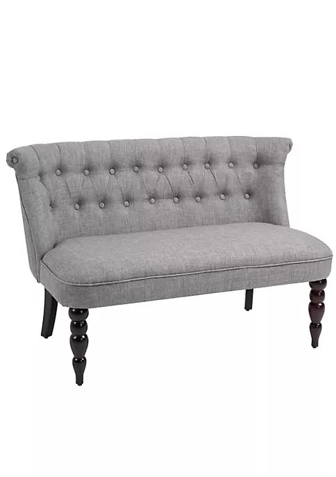 商品HOMCOM|Upholstered Armless Fabric Loveseat With Button Tufted Design For Living Room With Wood Legs Grey,价格¥1870,第1张图片