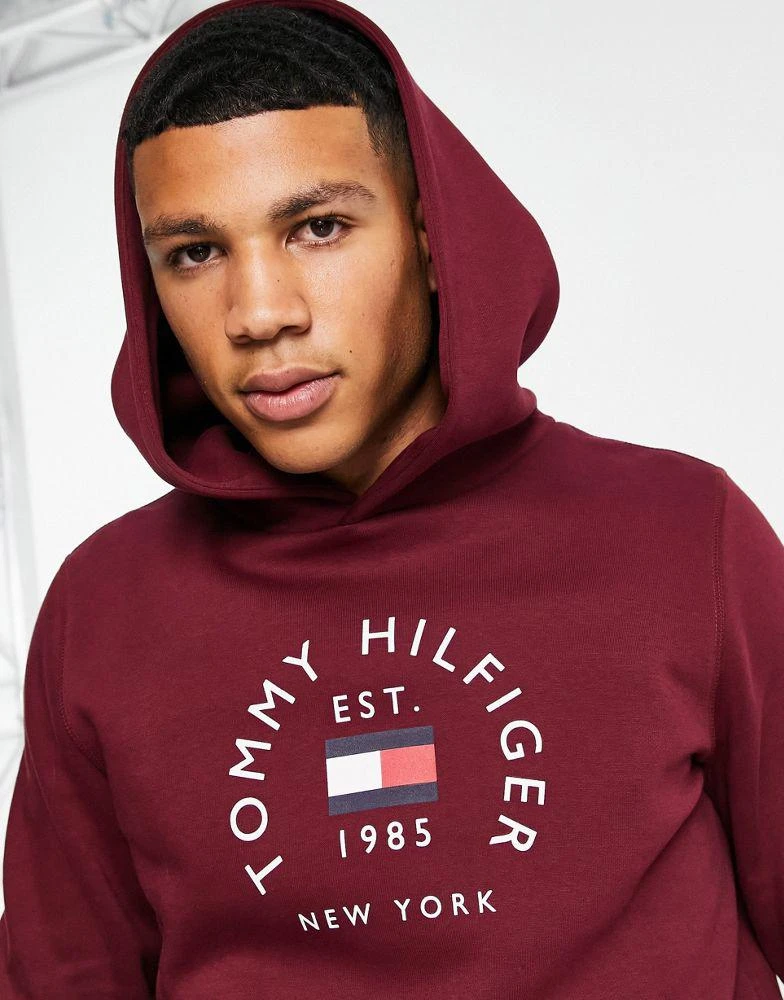 商品Tommy Hilfiger|Tommy Hilfiger flag arch logo cotton blend hoodie in burgundy,价格¥754,第4张图片详细描述