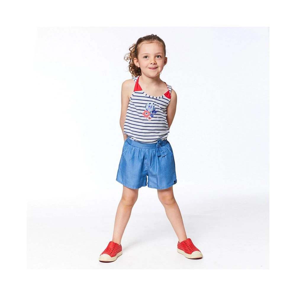 商品Deux par Deux|Girl Organic Cotton Graphic Tank Top Oatmeal Mix & Navy Blue Stripes - Child,价格¥127,第2张图片详细描述