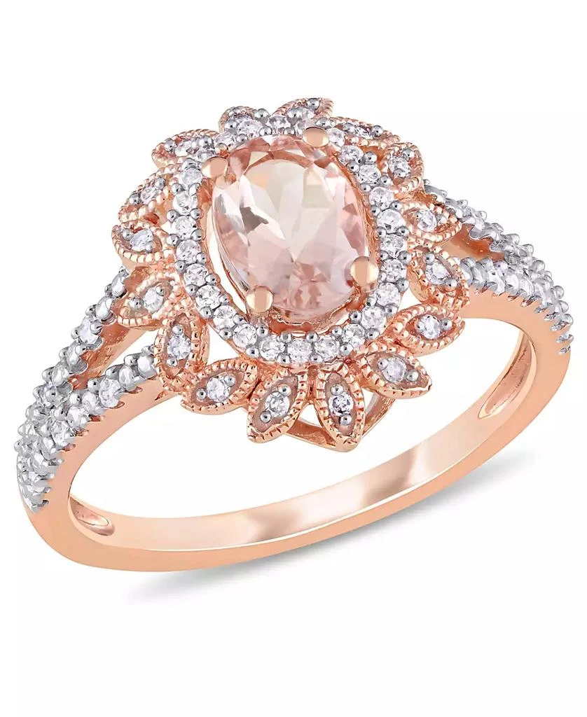 商品Macy's|Morganite (3/4 ct. t.w.) and Diamond (1/5 ct. t.w.) Floral Halo Ring in 10k Rose Gold,价格¥4186,第1张图片