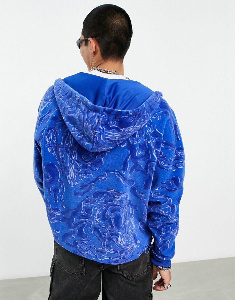 商品ASOS|ASOS DESIGN super oversized cropped fleece hoodie in blue with all over print,价格¥338,第4张图片详细描述