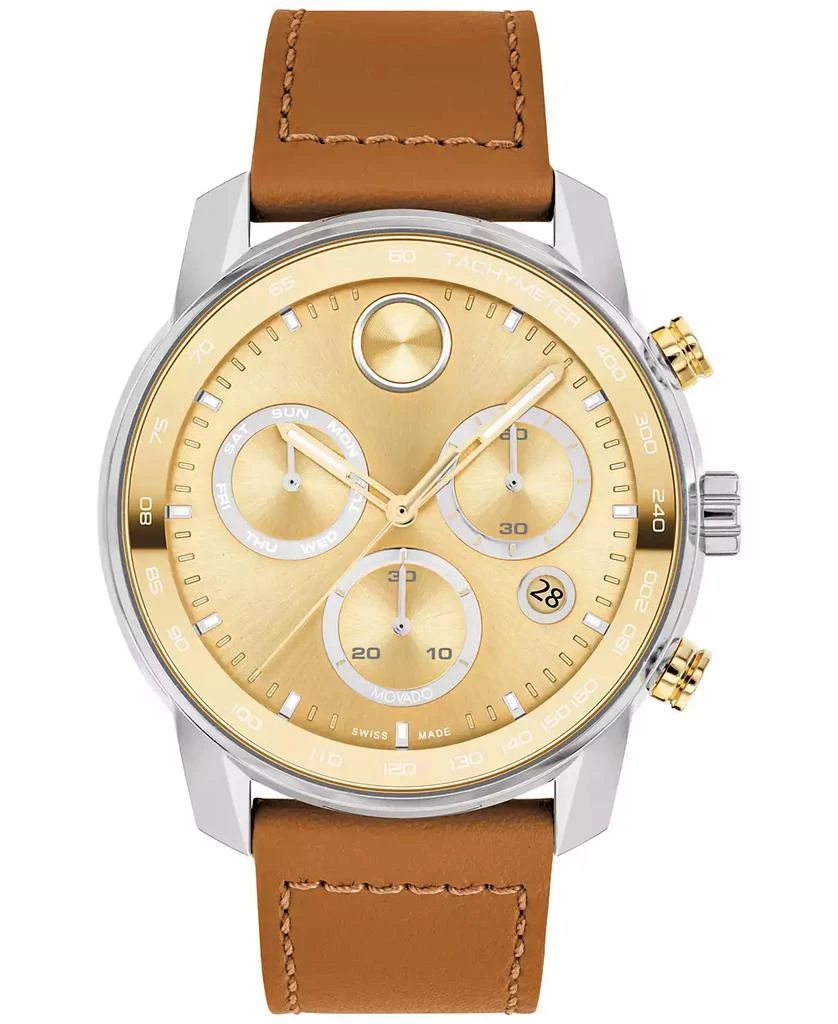 商品Movado|Men's Swiss Chronograph Bold Verso Brown Leather Strap Watch 44mm,价格¥4143,第1张图片