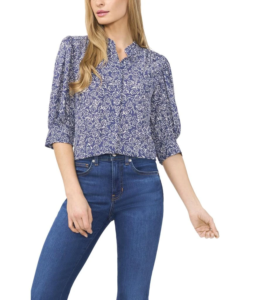 商品CeCe|Open Collar Short Sleeve Top with Hidden Placket,价格¥378,第1张图片