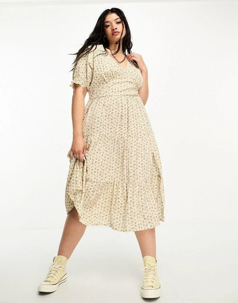 商品Daisy Street|Daisy Street Plus v neck midi tea dress in cream ditsy,价格¥158,第1张图片