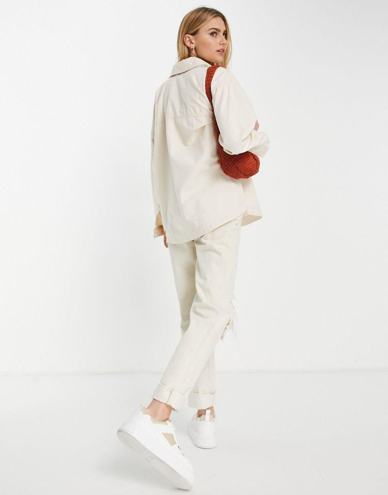 Topshop oversized lightweight cotton shacket in ecru商品第3张图片规格展示