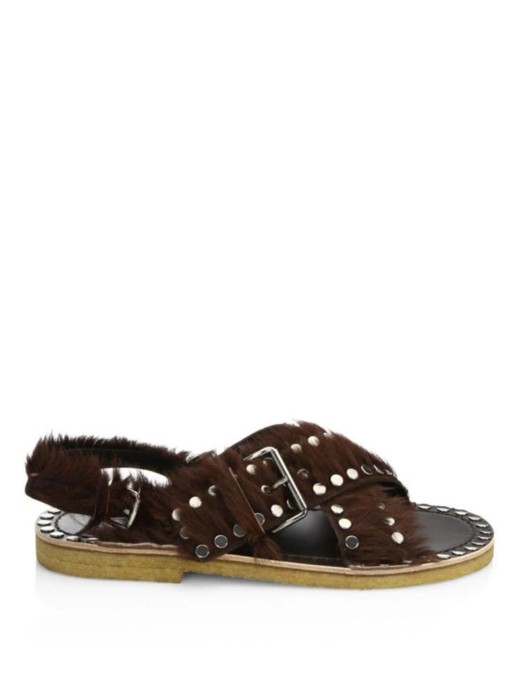 商品Prada|Studded Pony Hair Crisscross Sandals,价格¥3345,第5张图片详细描述