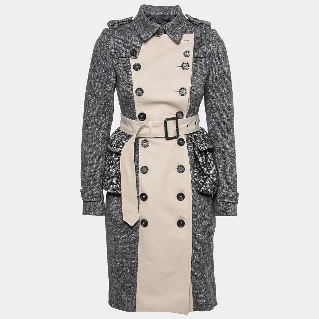 商品[二手商品] Burberry|Burberry Prorsum Grey Knit & Cotton Paneled Double Breasted Coat XS,价格¥4456,第1张图片