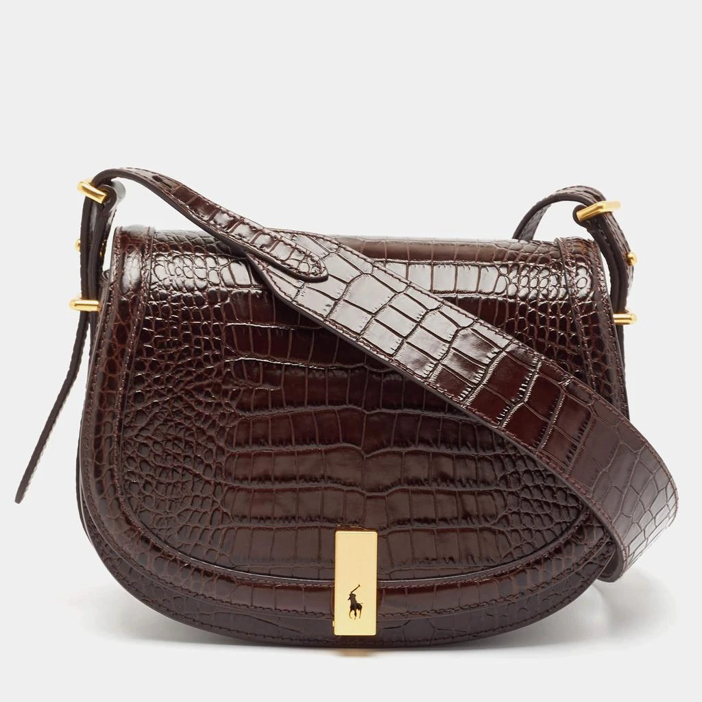 商品Ralph Lauren|Polo Ralph Lauren Brown Croc Embossed Leather Saddle Crossbody Bag,价格¥3620,第1张图片