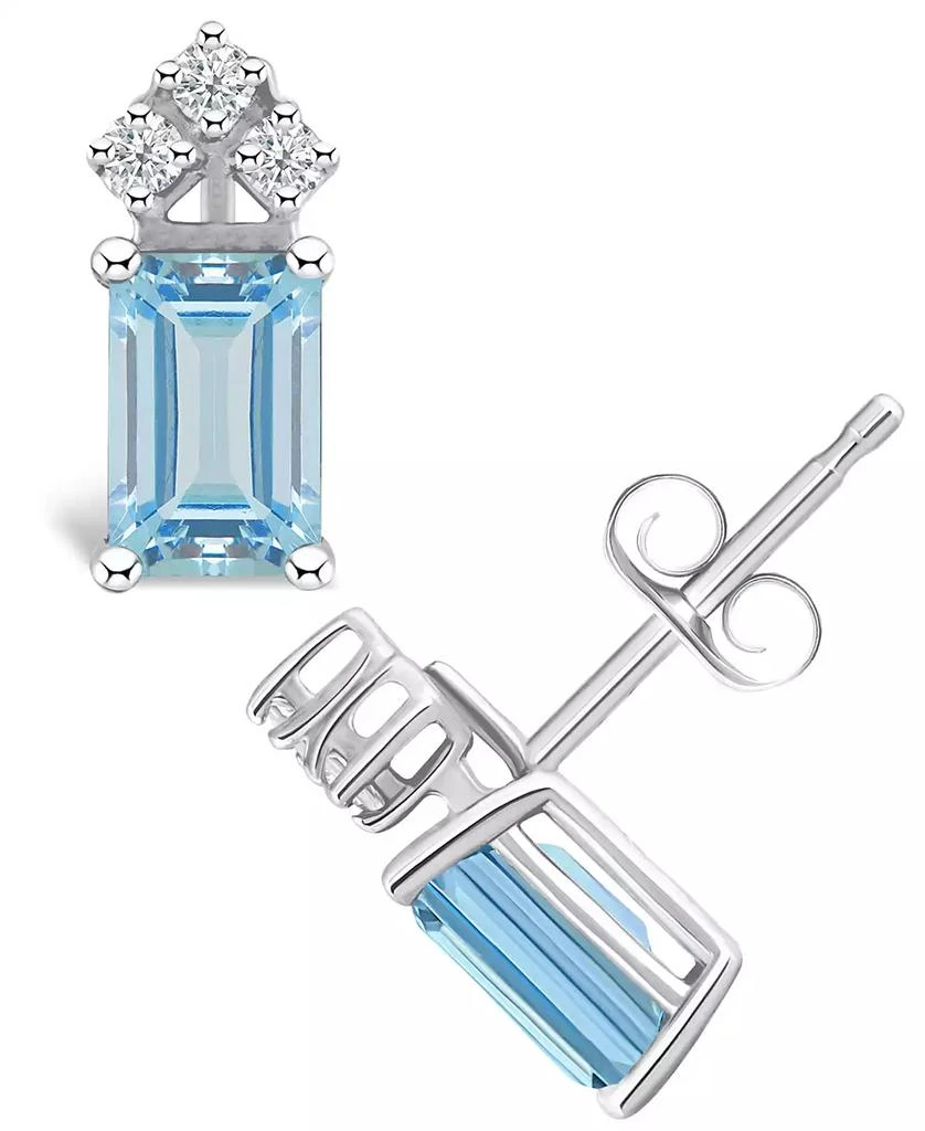 商品Macy's|Aquamarine (1 ct. t.w.) and Diamond (1/8 ct. t.w.) Stud Earrings in 14K Yellow Gold or 14K White Gold,价格¥7790,第1张图片