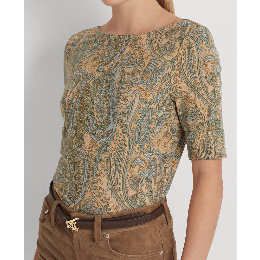 商品Ralph Lauren|Paisley Stretch Cotton Boatneck T-Shirt,价格¥263,第5张图片详细描述