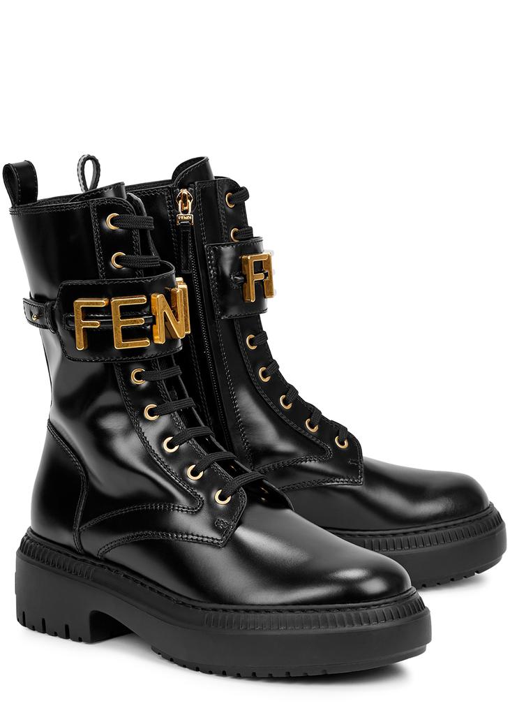 Fendigraphy logo leather combat boots商品第2张图片规格展示