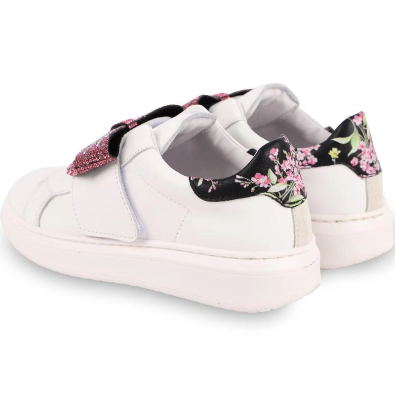 商品MONNALISA|Rhinestones bows leather sneakers in white,价格¥1785,第2张图片详细描述