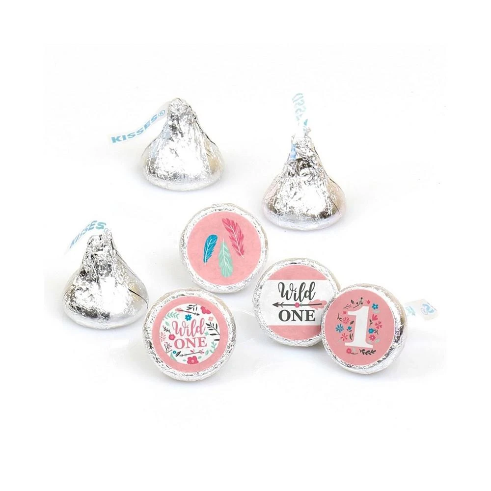 商品Big Dot of Happiness|She's a Wild One - Boho Floral 1st Birthday Party Round Candy Sticker Favors - Labels Fit Hershey's Kisses (1 sheet of 108),价格¥75,第1张图片
