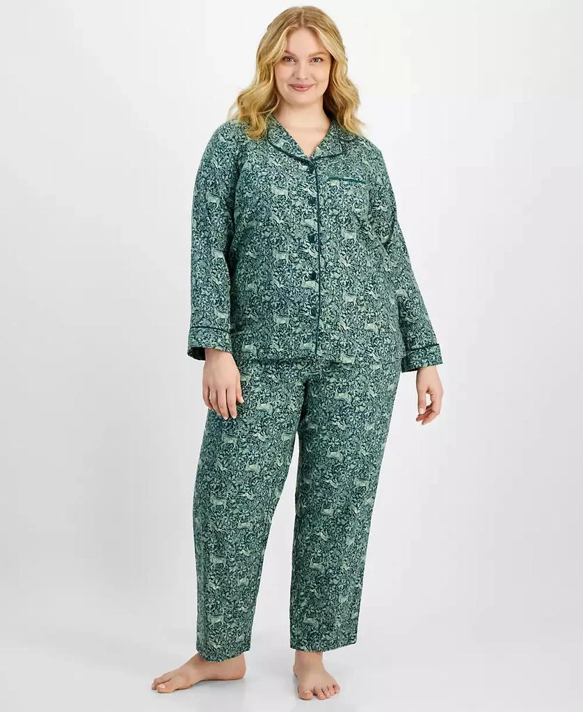 商品Charter Club|Plus Size Cotton Flannel Printed Pajama Set, Created for Macy's,价格¥187,第1张图片