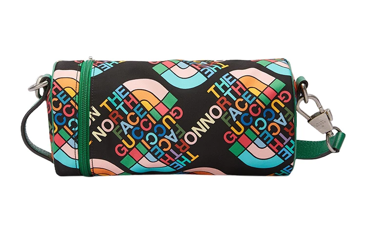 商品[国内直发] Gucci|古驰 x The North Face北面 联名款 Logo印花拉链 再生尼龙 圆筒包水壶包单肩斜挎包 女款 黑色/绿色 #潮酷推荐#,价格¥6657,第1张图片