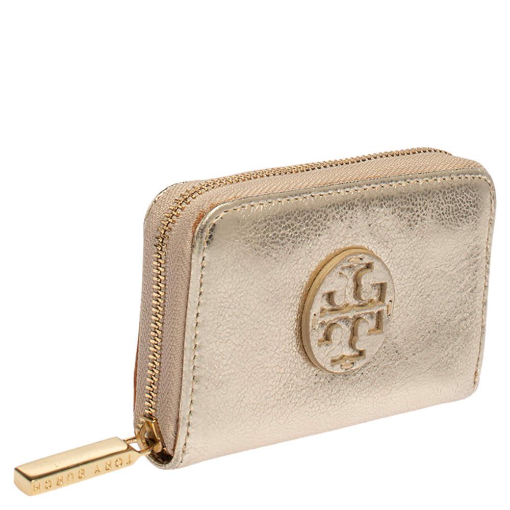 Tory Burch Gold Leather Zip Around Coin Purse商品第3张图片规格展示