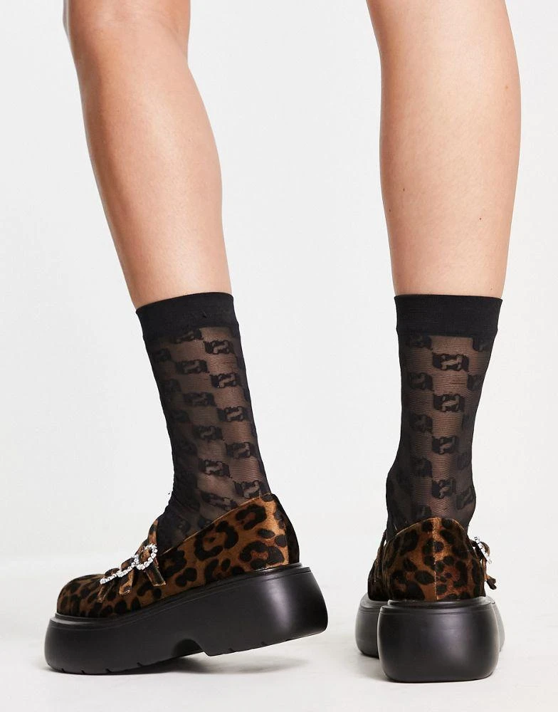 商品ASOS|ASOS DESIGN Missy chunky mary jane shoes with diamonte buckles in leopard,价格¥166,第2张图片详细描述
