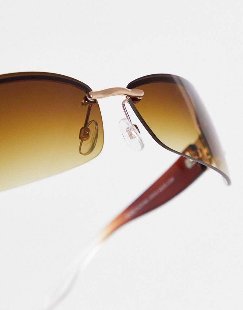 ASOS DESIGN 90s wrap rimless sunglasses in grad brown商品第2张图片规格展示