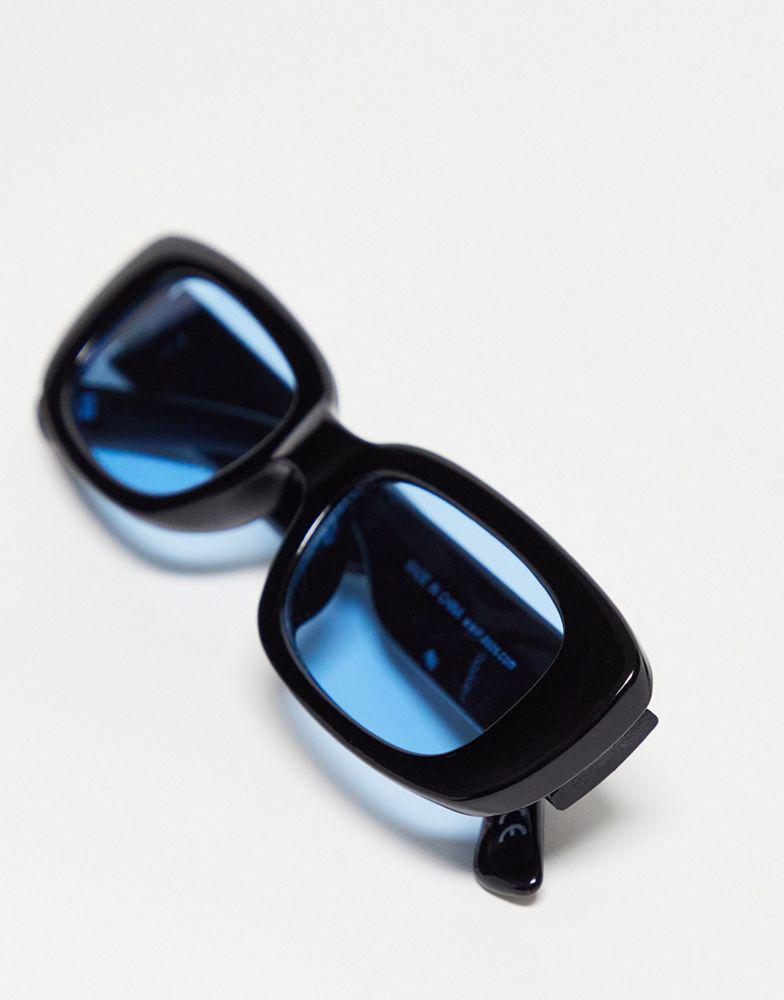 ASOS DESIGN mid rectangle sunglasses with blue lens商品第4张图片规格展示