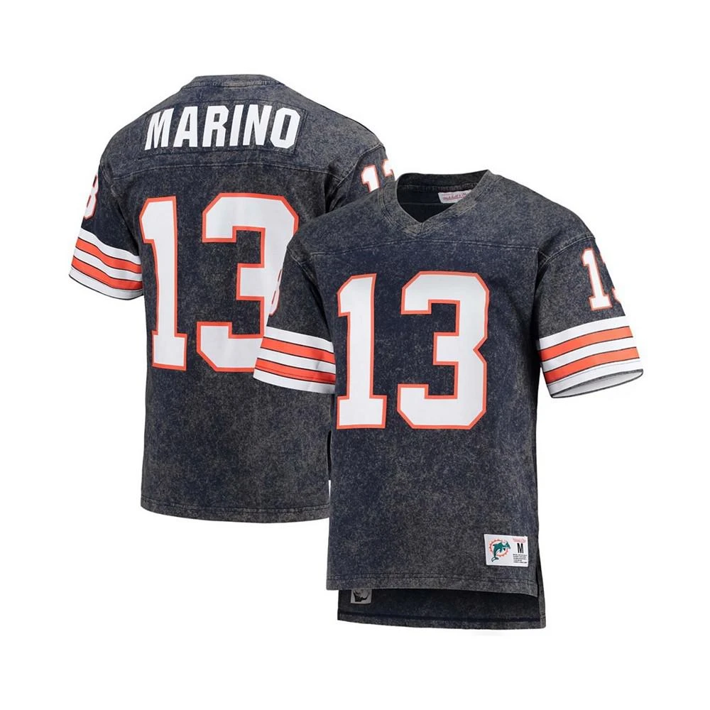 商品Mitchell and Ness|Men's Dan Marino Navy Miami Dolphins Retired Player Name and Number Acid Wash T-shirt,价格¥819,第1张图片