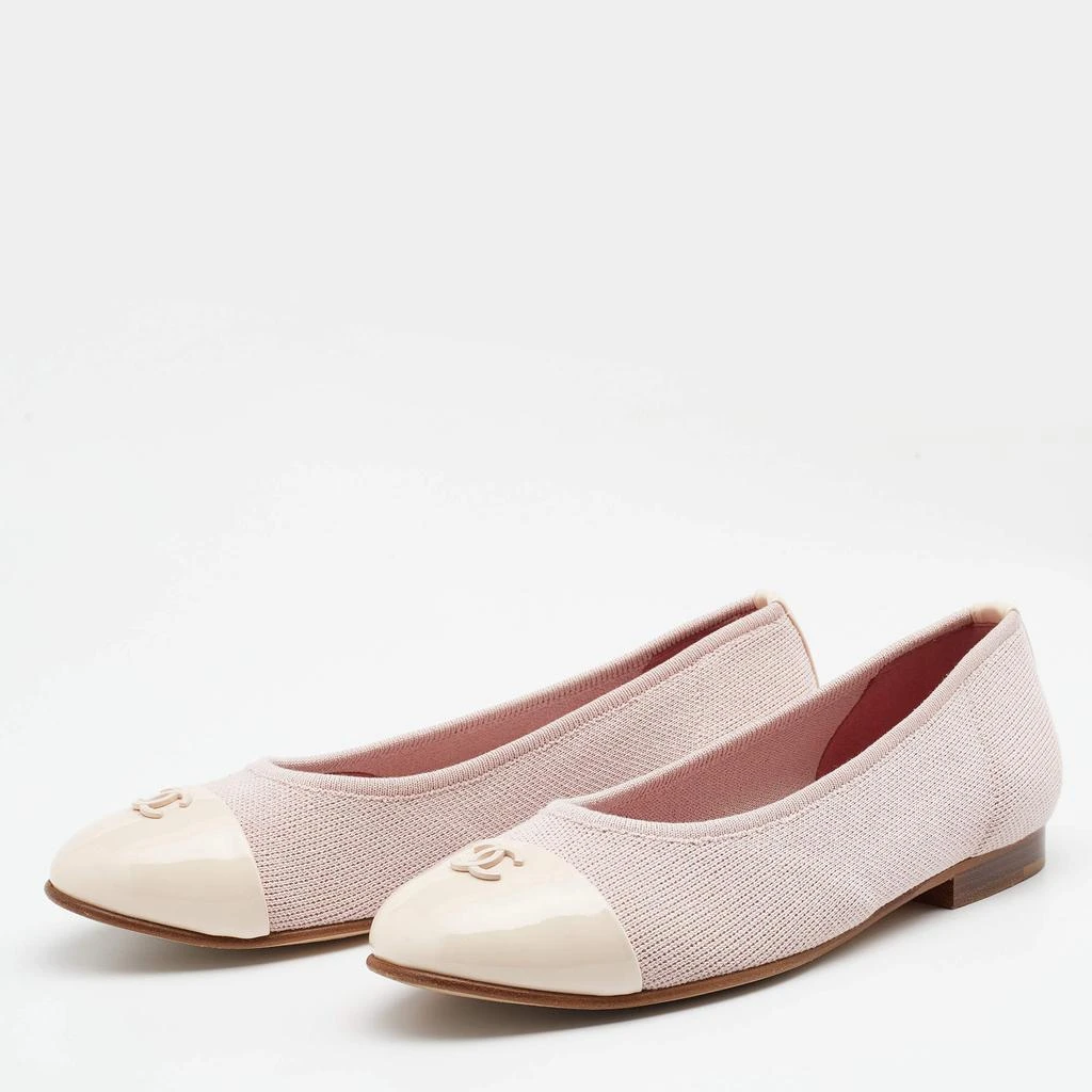 商品[二手商品] Chanel|Chanel Pink Knit Fabric and Patent Leather CC Cap Toe Ballet Flats Size 36,价格¥4254,第2张图片详细描述