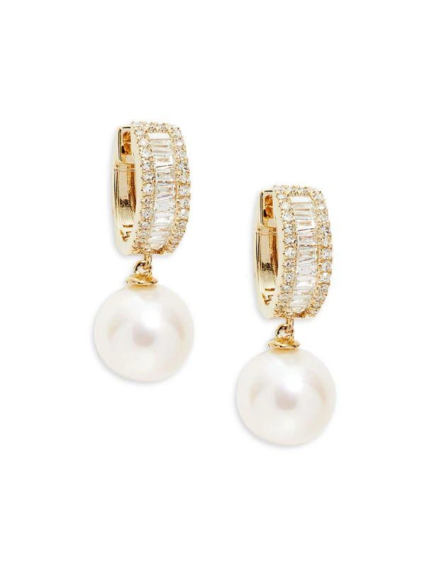 商品Effy|14K Yellow Gold, 8MM Freshwater Pearl & Diamond Drop Earrings,价格¥12954,第1张图片