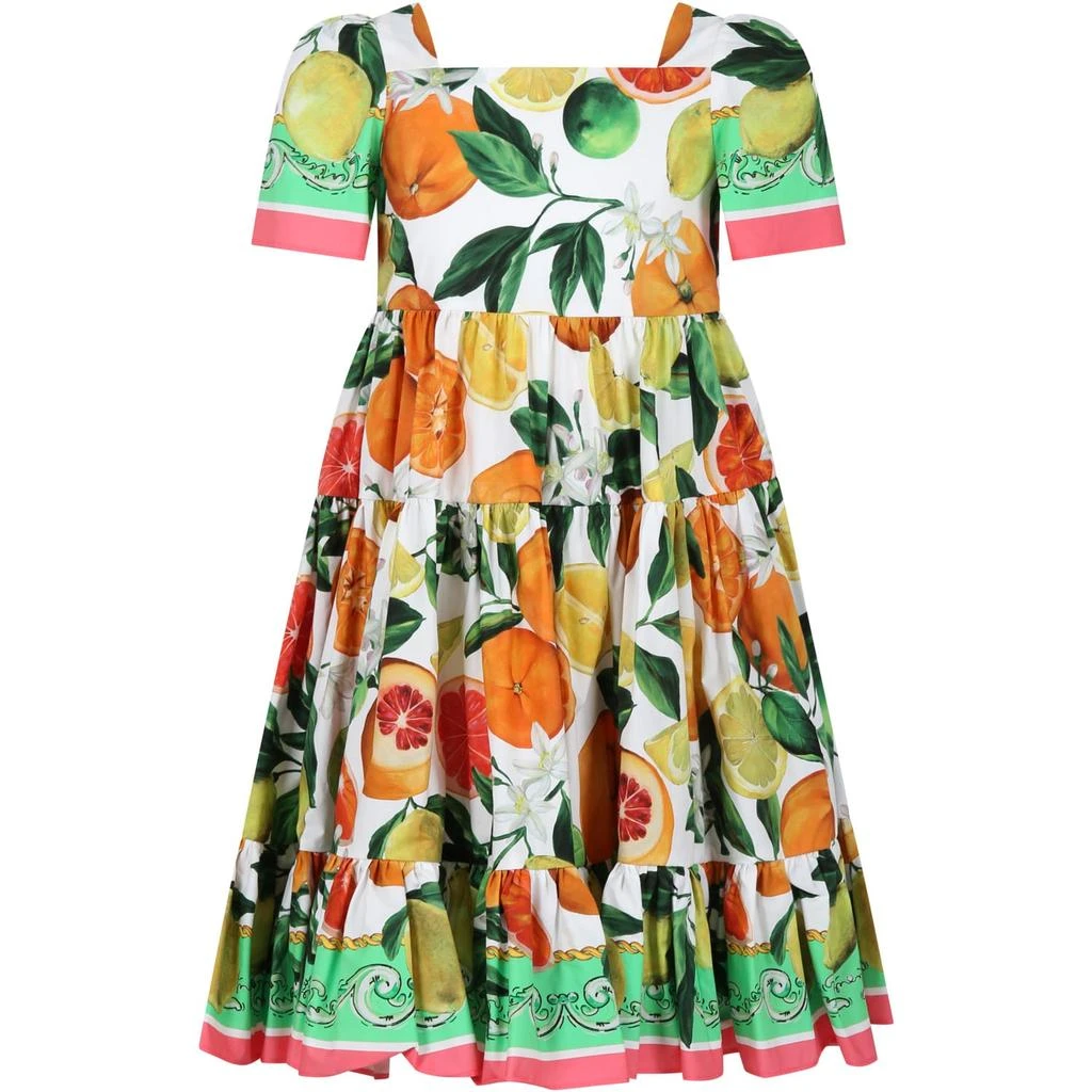 商品Dolce & Gabbana|Multicolor Elegant Dress For Girl With An Italian Holiday Print,价格¥4195,第1张图片