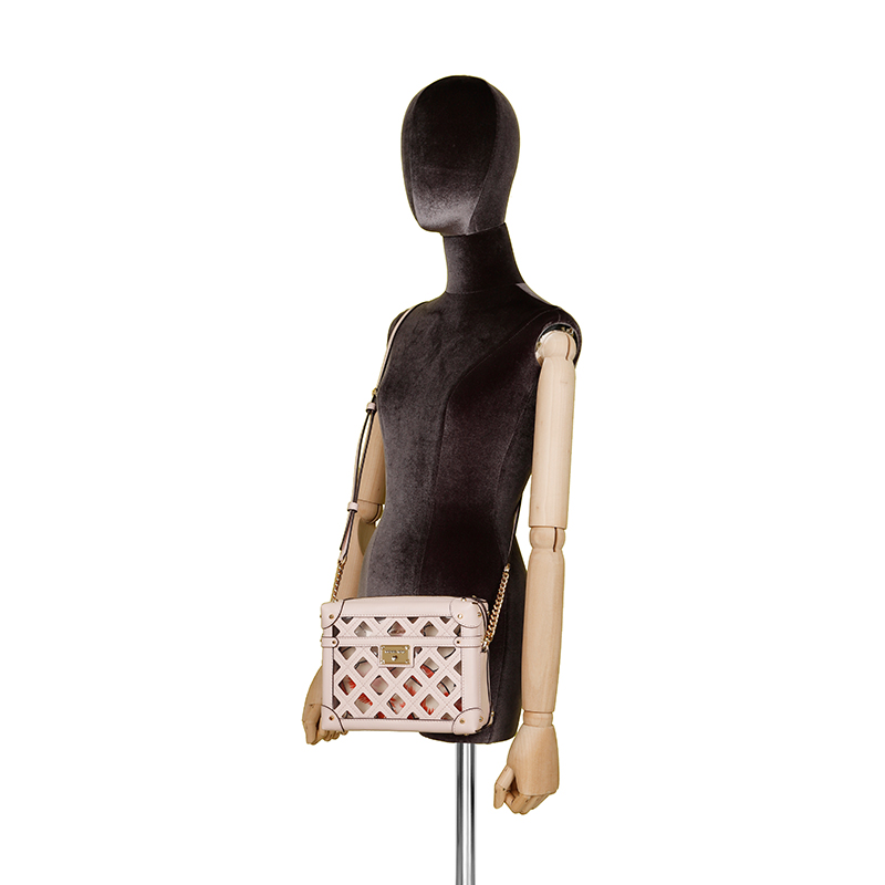 （低价清仓）MICHAEL KORS MK 迈克·科尔斯 奢侈品 MK 女士粉色皮质菱形镂空单肩斜挎包配帆布印花化妆包35T1G2TC5Y POWDER BLUSH商品第7张图片规格展示