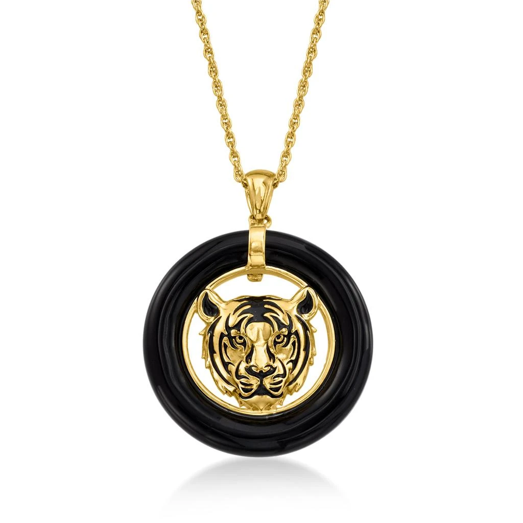 商品Ross-Simons|Black Agate Tiger Pendant Necklace With Black Enamel in 18kt Gold Over Sterling,价格¥1184,第1张图片