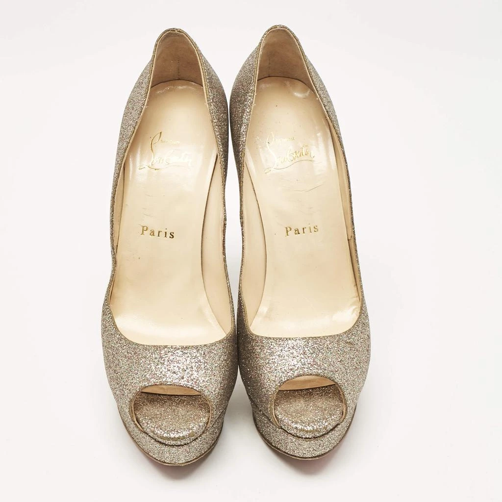 商品[二手商品] Christian Louboutin|Christian Louboutin Gold Glitter Lady Peep Toe Platform Pumps Size 38.5,价格¥2460,第3张图片详细描述