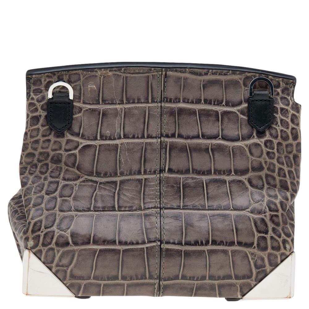 Alexander Wang Grey/Black Croc Embossed Leather Mini Marion Prisma Shoulder Bag商品第4张图片规格展示