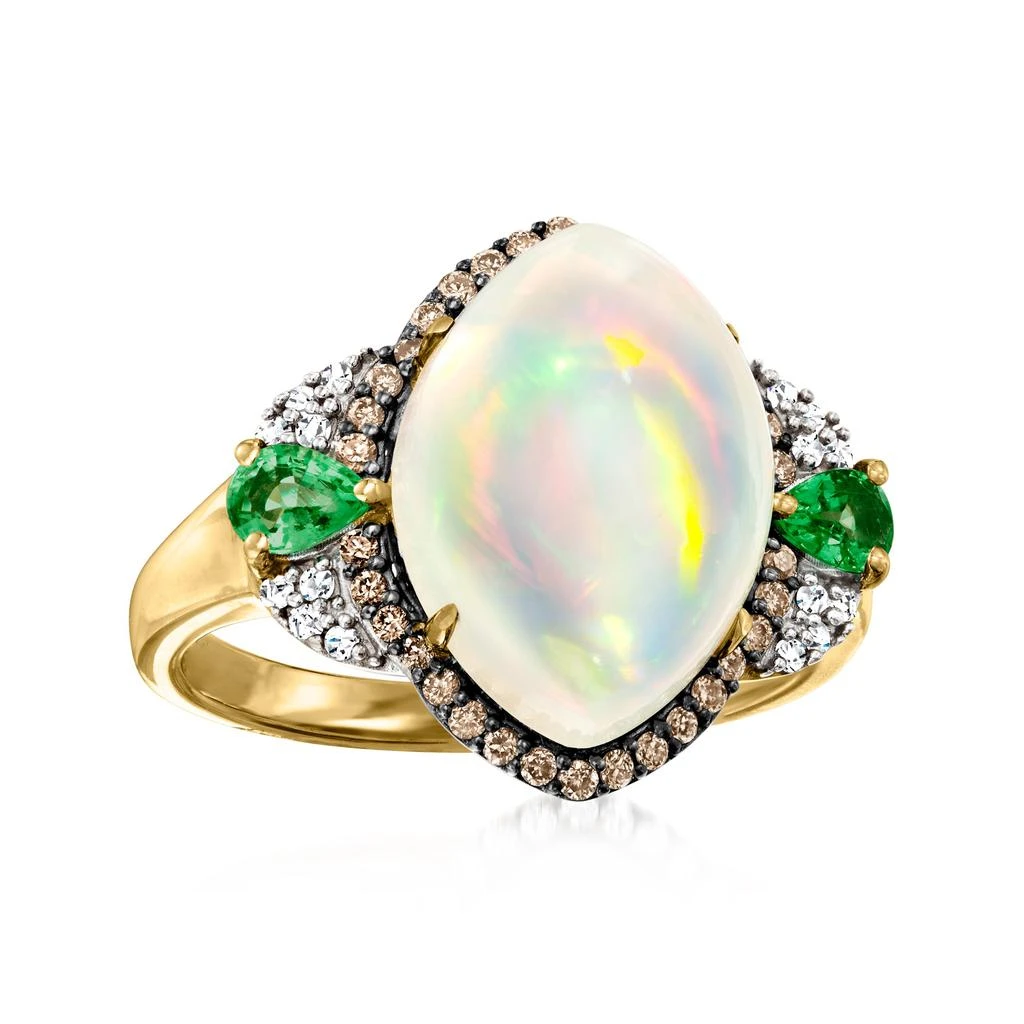 商品Ross-Simons|Ross-Simons Ethiopian Opal and Emerald Ring With . Brown and White Diamonds in 14kt Yellow Gold,价格¥6662,第4张图片详细描述