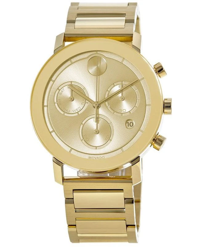 商品Movado|Movado Bold Chronograph Gold Dial Gold Tone Stainless Steel Men's Watch 3600682,价格¥5344,第1张图片