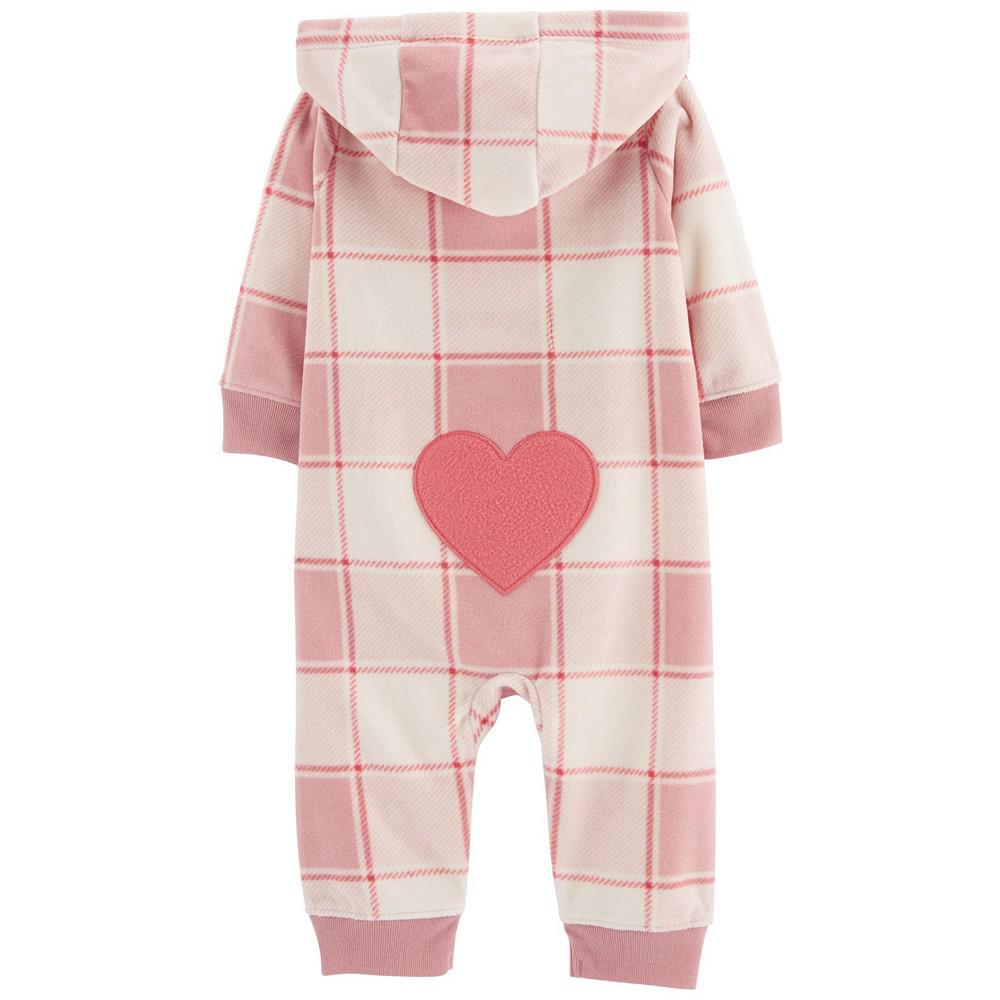 Baby Girls Plaid Hooded Fleece Jumpsuit商品第2张图片规格展示