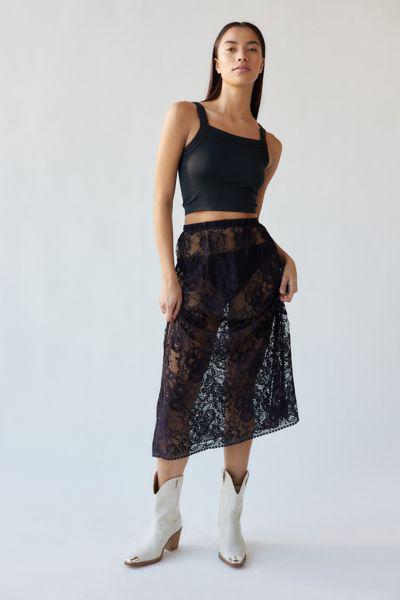 Urban Renewal Remade Overdyed Lace Midi Skirt商品第4张图片规格展示