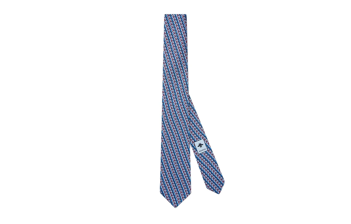 商品[国内直发] Gucci|[预售3天]古驰 行李箱印花 真丝 领带 男款 蓝色,价格¥1312,第2张图片详细描述