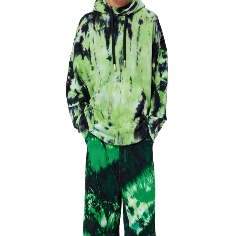 商品AMI|Ami 22年秋冬新款 男士绿黑色系扎染连帽卫衣USW208.733301,价格¥2931,第1张图片
