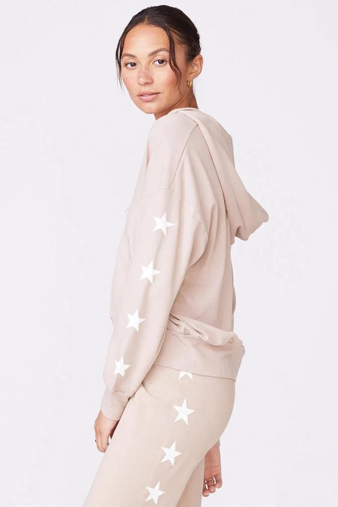 商品Monrow|Granite Thermal Boxy Zip Up Hoody With Printed Stars - Taupe,价格¥496,第2张图片详细描述