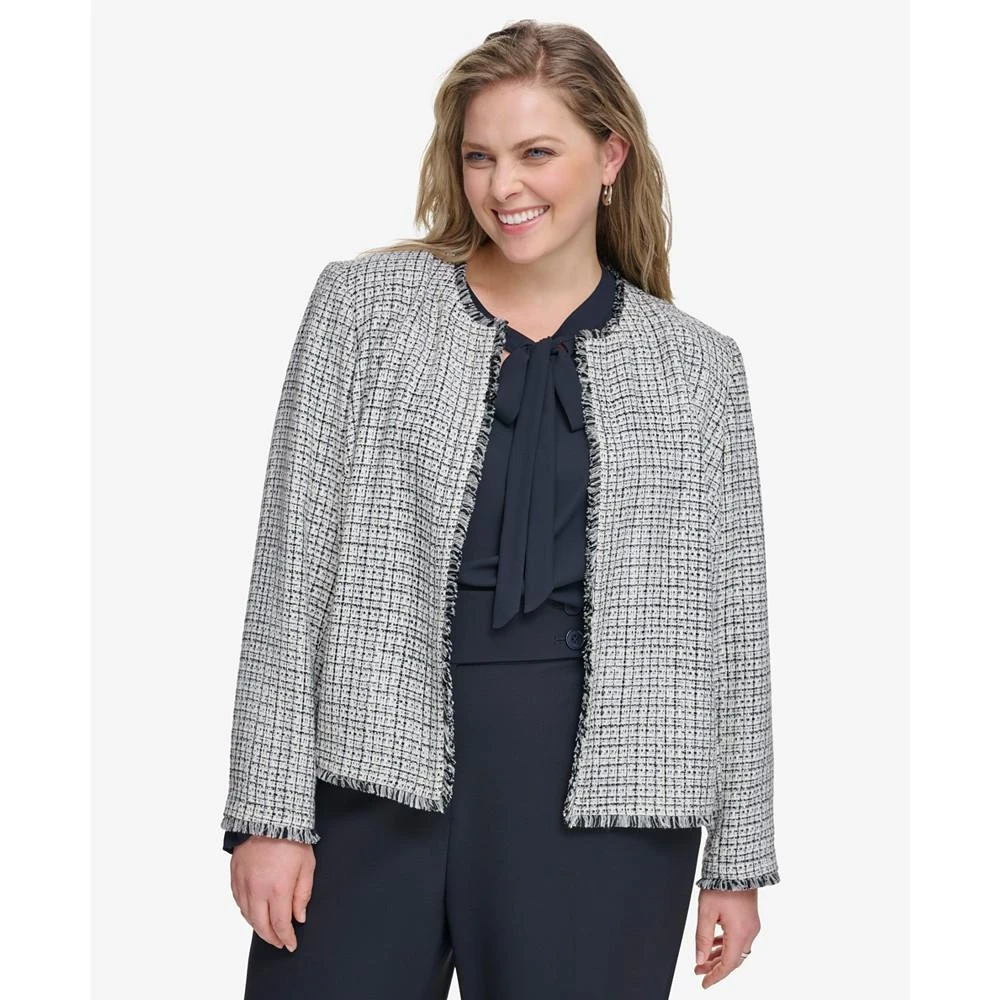 商品Calvin Klein|Plus Size Tweed Open-Front Fringe Jacket,价格¥1242,第1张图片