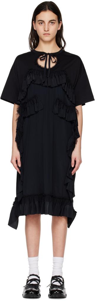 Black Ruffle Midi Dress商品第1张图片规格展示