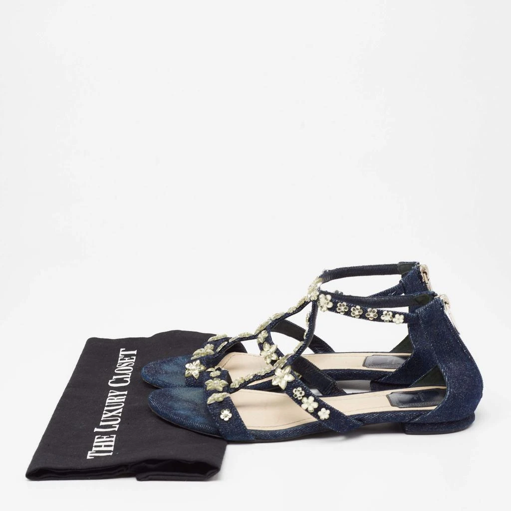 Dior Blue Denim Jewel Embellished Strappy Flat Sandals Size 38.5 商品