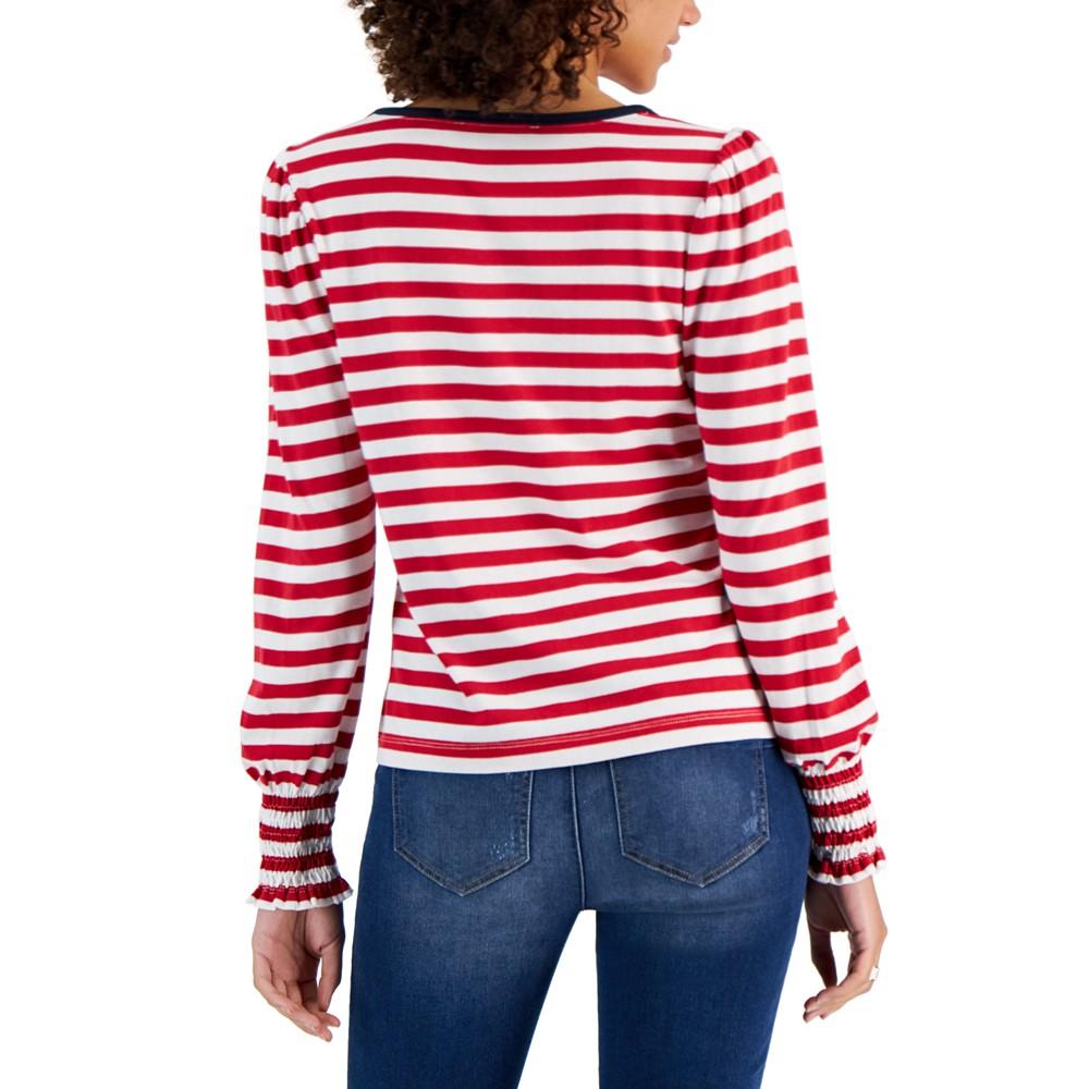 Women's Striped Smocked-Cuff Top商品第2张图片规格展示