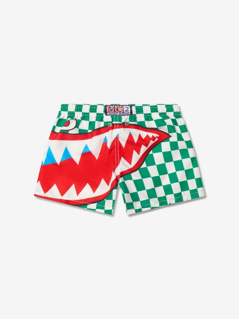 商品Mc2 Saint Barth|MC2 Saint Barth Green Boys Check Shark Attack Swim Shorts,价格¥698,第4张图片详细描述