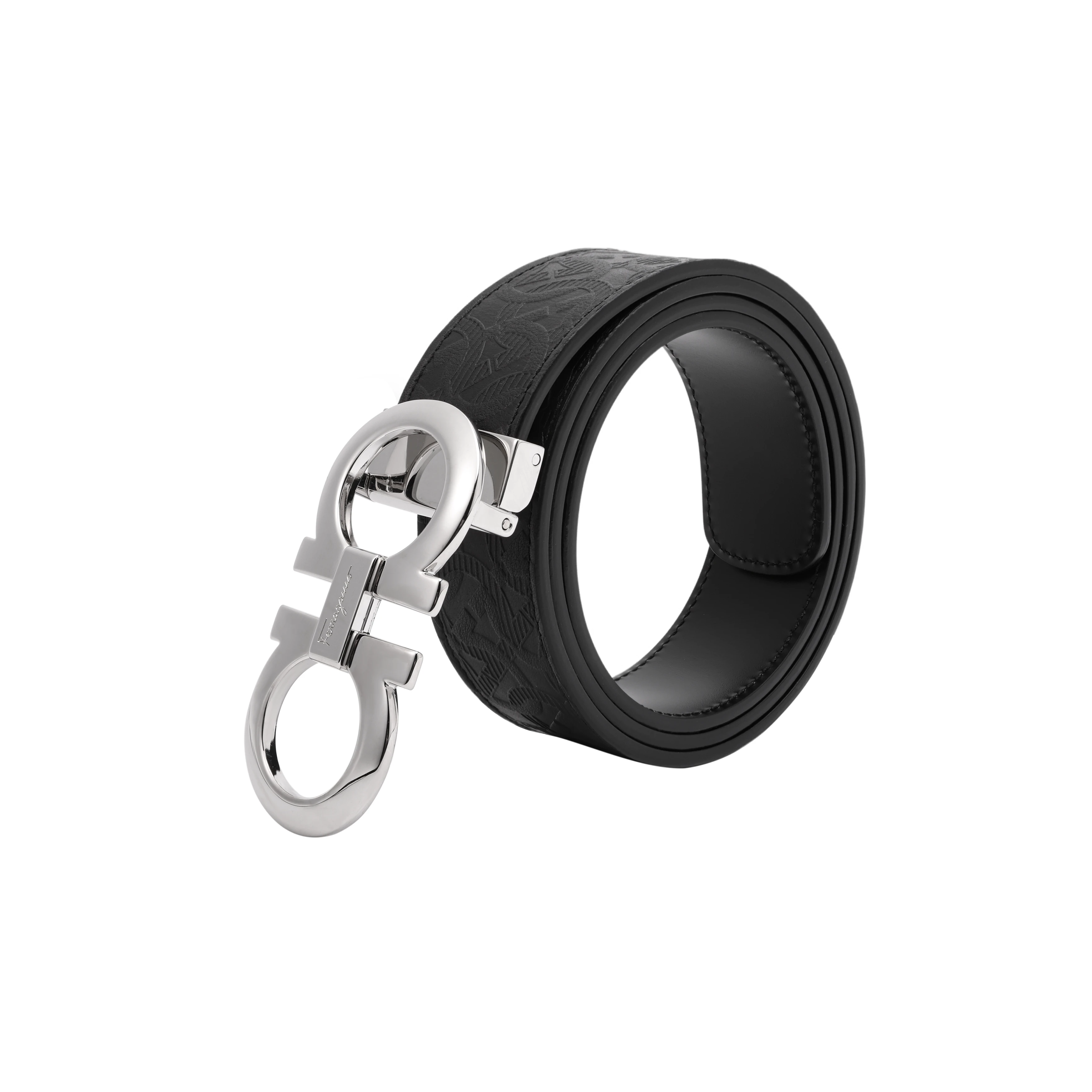 商品[国内直发] Salvatore Ferragamo|Salvatore  菲拉格慕 黑色 男士金属Gancini扣饰双面可调式腰带 宽3.5cm,价格¥3399,第4张图片详细描述